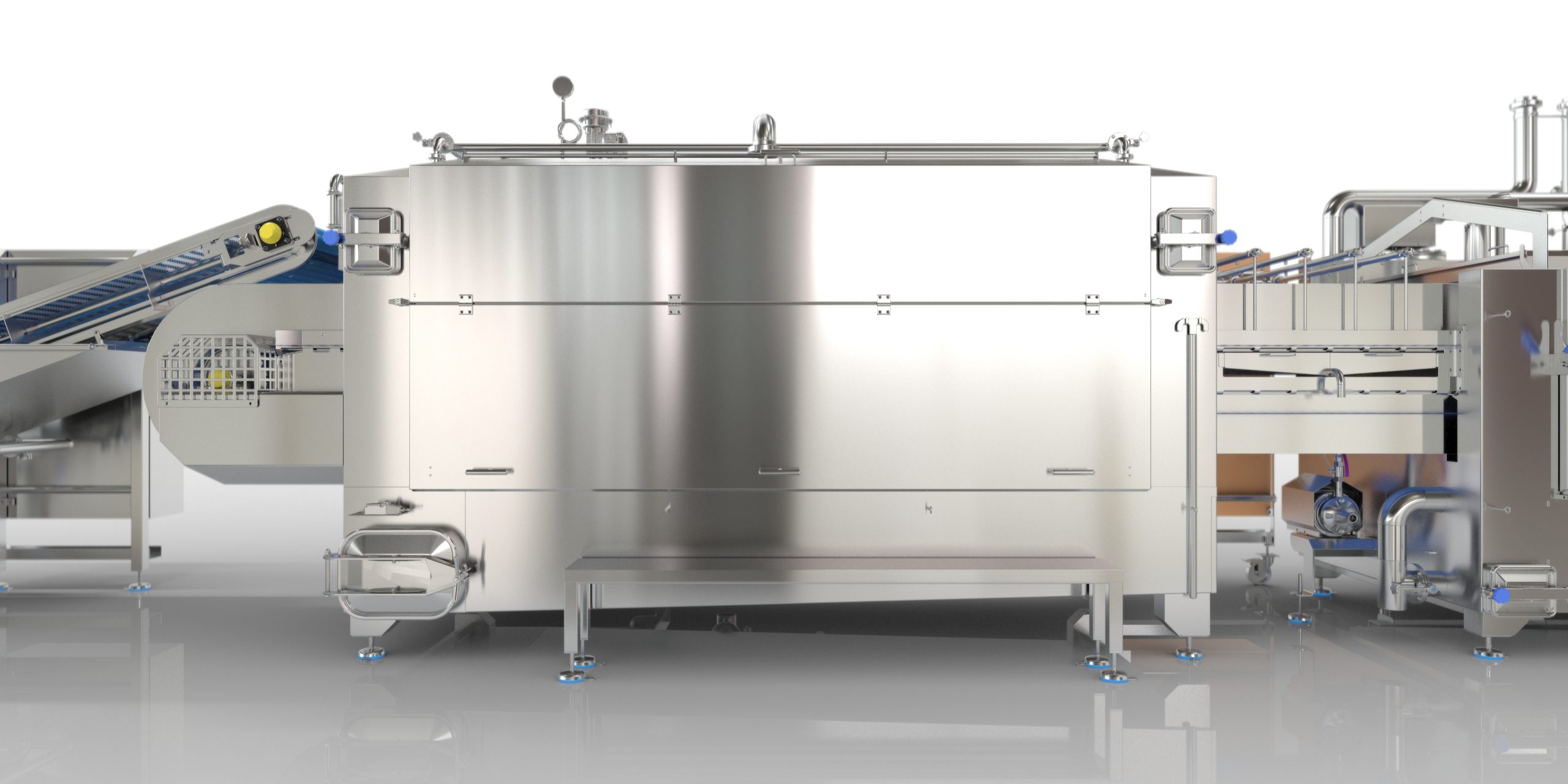 industrial blancher with a steel casing