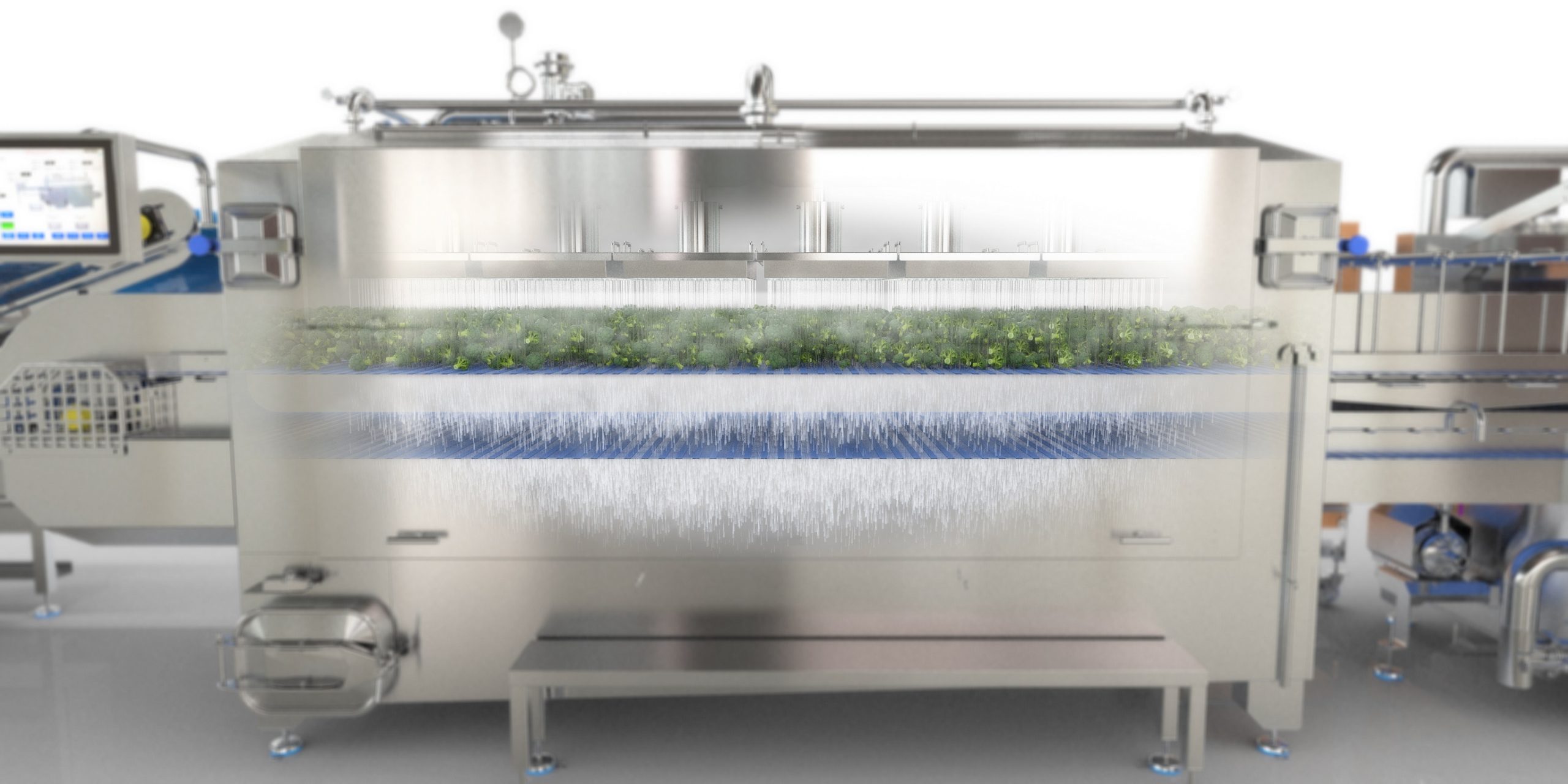 industrial blancher with water cooking for vegetables